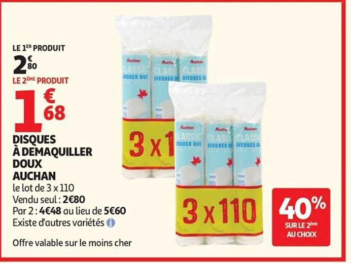 Disques à démaquiller doux Auchan