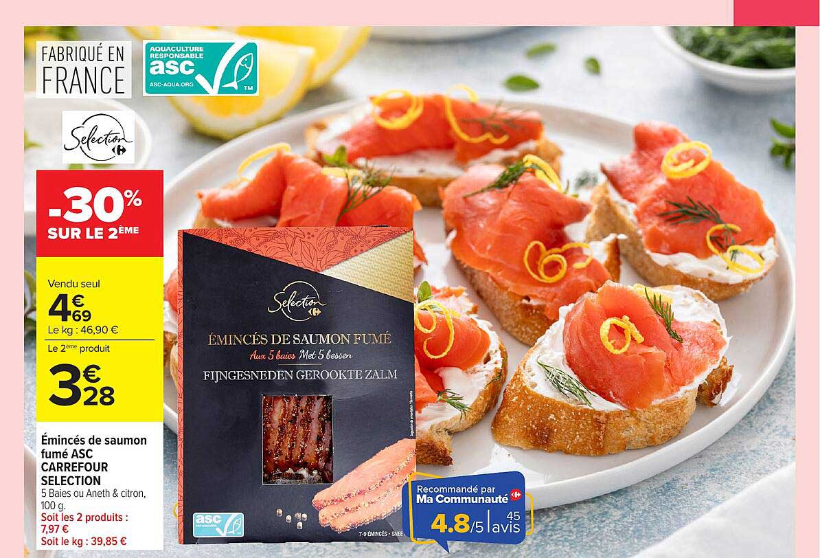 Émincés de saumon fumé ASC CARREFOUR SELECTION