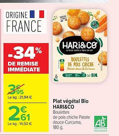 HARI&CO Boulettes de pois chiche Patate douce-Curcuma