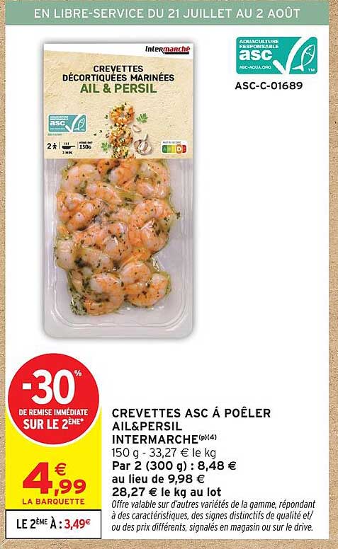 Intermarché Crevettes Décortiquées Marinées Ail & Persil
