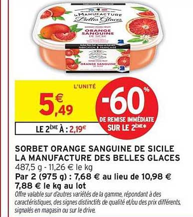 La Manufacture des Belles Glaces Sorbet Orange Sanguine de Sicile