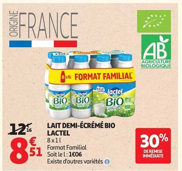 Lactel Bio Lait demi-écrémé Bio
