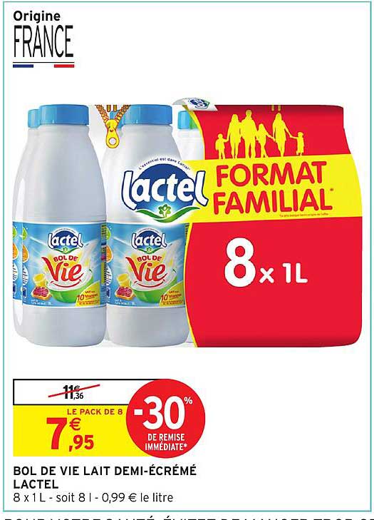 Lactel Bol de Vie Lait Demi-Écrémé
