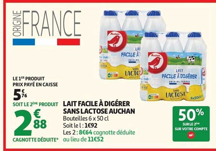 LAIT FACILE À DIGÉRER SANS LACTOSE AUCHAN