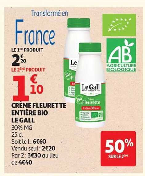 Le Gall Crème Fleurette Entière Bio