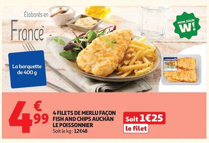 Le Poissonnier 4 filets de merlu façon fish and chips Auchan