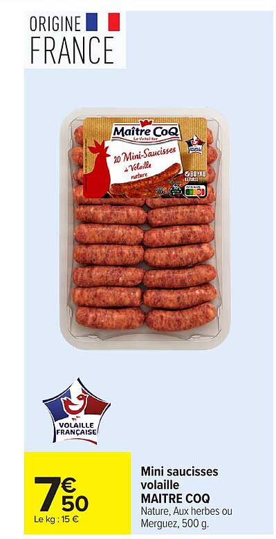 Maître Coq Mini Saucisses Volaille