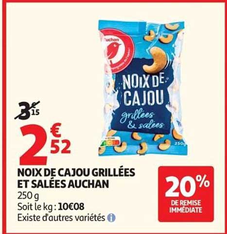 Noix de cajou grillées et salées Auchan