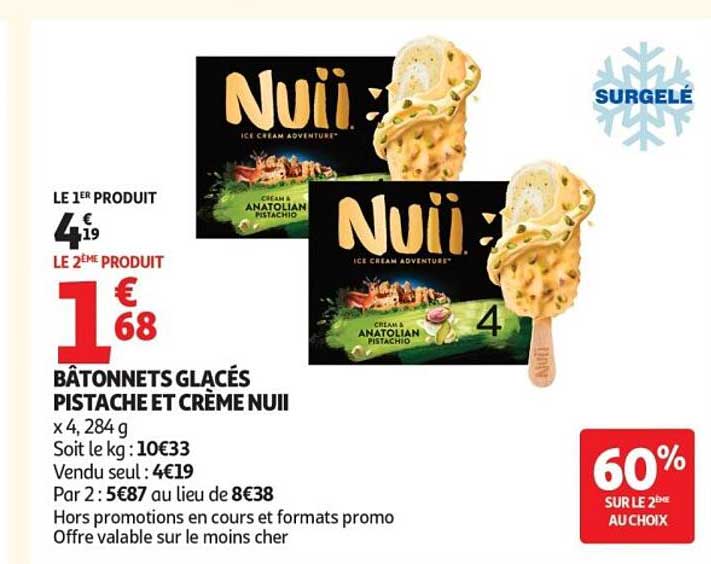 Nuui Bâtonnets glacés Pistache et Crème