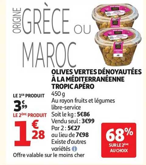 OLIVES VERTES DÉNOYAUTÉES À LA MÉDITERRANÉENNE TROPIC APÉRO