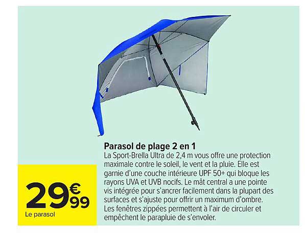 Parasol de plage 2 en 1