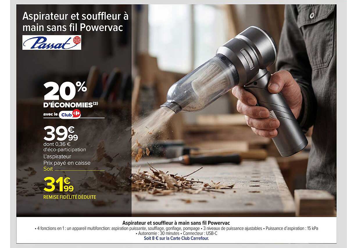Passat Aspirateur et souffleur à main sans fil Powervac