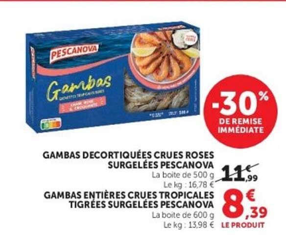PESCANOVA Gambas décortiquées crues roses surgelées