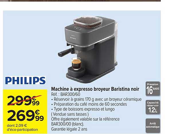 PHILIPS Machine à expresso broyeur Baristina noir