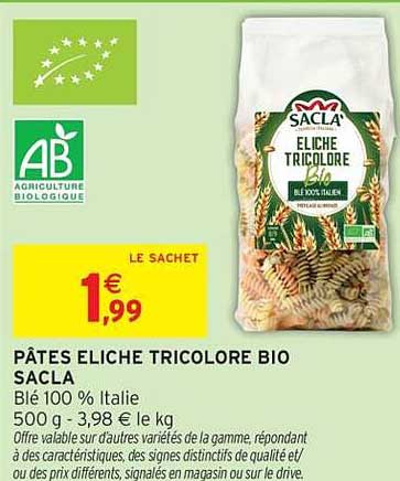 SACLA PÂTES ELICHE TRICOLORE BIO