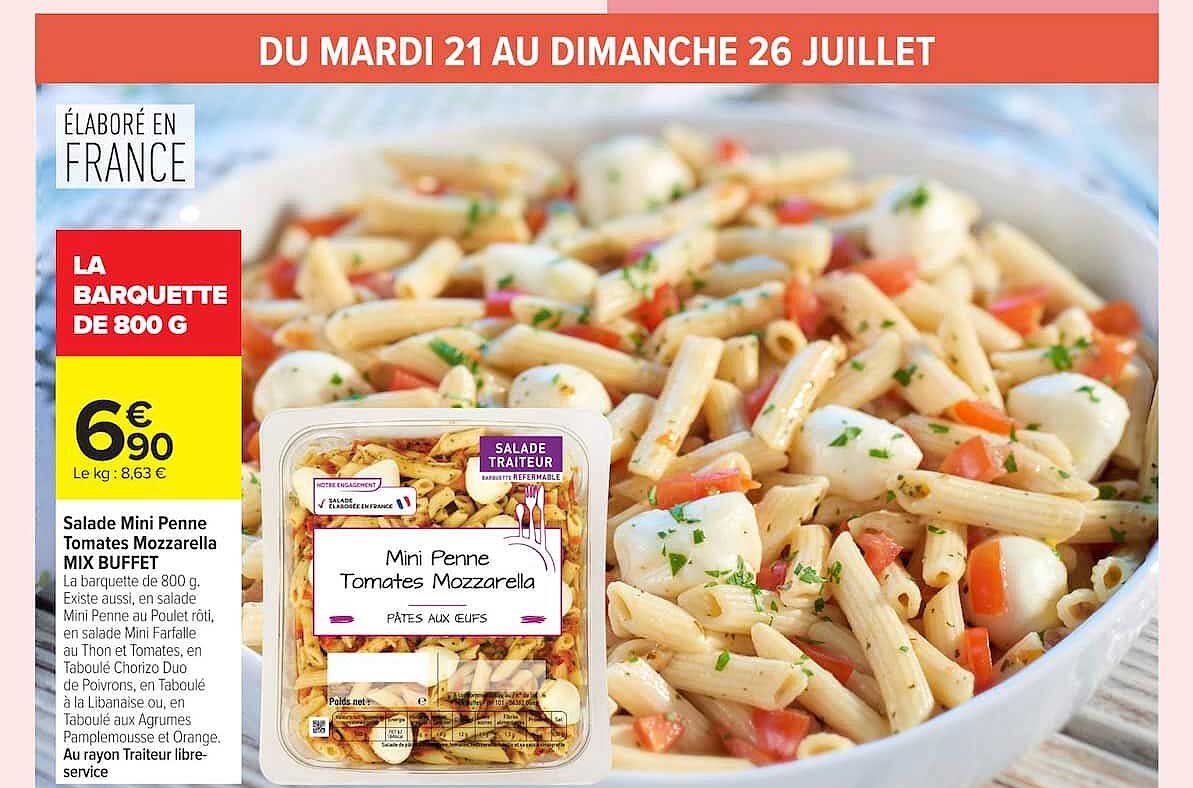 Salade Mini Penne Tomates Mozzarella MIX BUFFET