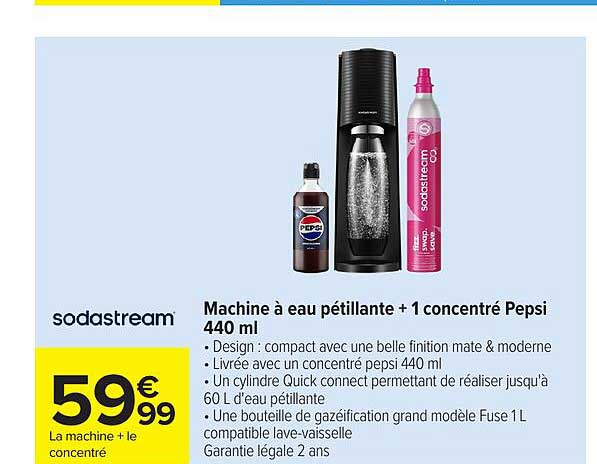 sodastream Machine à eau pétillante + 1 concentré Pepsi 440 ml