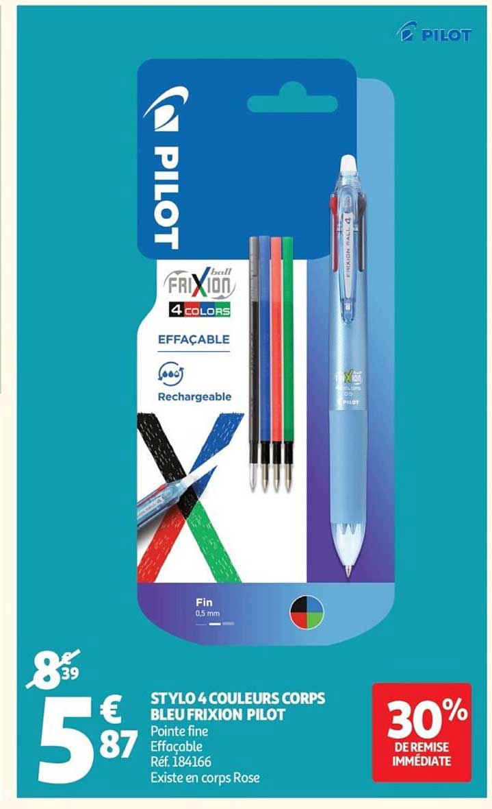 STYLO 4 COULEURS CORPS BLEU Frixion PILOT