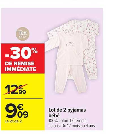 Tex Baby Lot de 2 pyjamas bébé