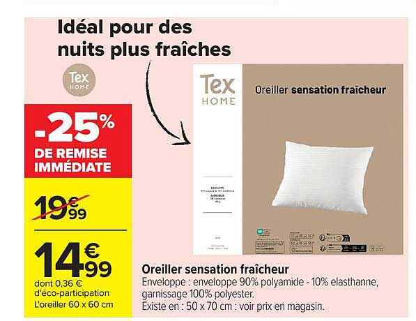 Tex Home Oreiller sensation fraîcheur
