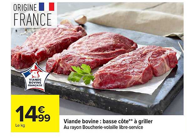 Viande bovine : basse côte** à griller