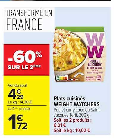 WEIGHT WATCHERS Poulet curry coco Saint Jacques