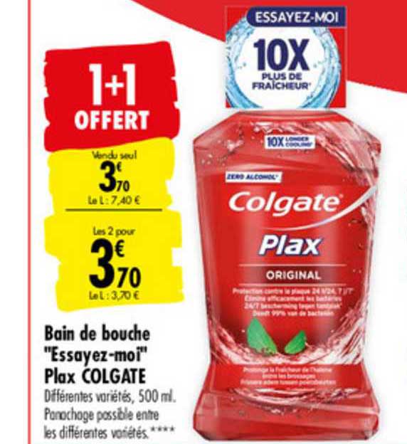 bain de bouche essayez moi plax colgate 1+1 offert