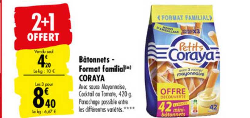 bâtonnets format familial coraya 2+1 offert