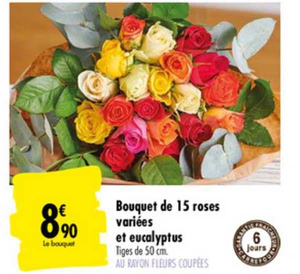 bouquet de 15 roses variées et eucalyptus