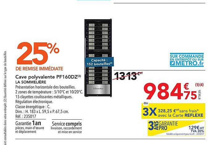 cave polyvalente pf160dz la sommelière 25% de remise immédiate