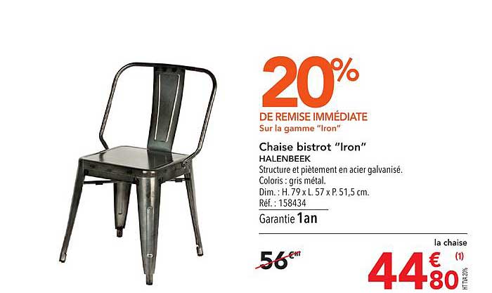 chaise bistrot iron halenbeek 20% de remise immédiate