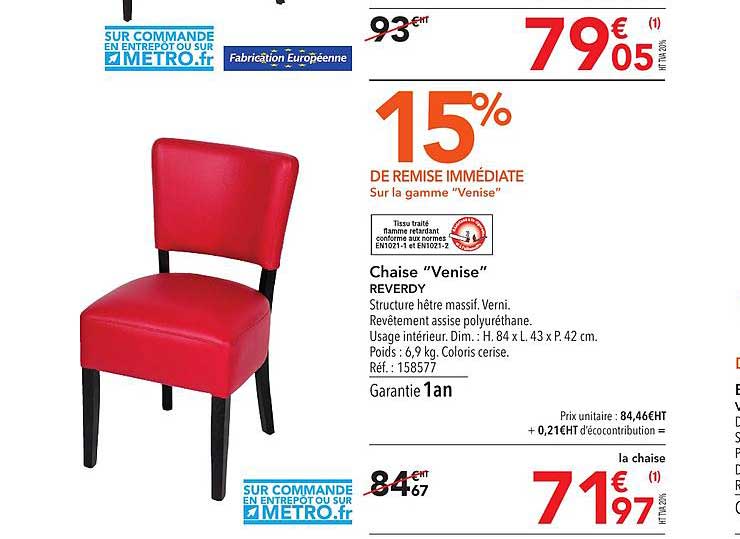 chaise venise reverdy 15% de remise immédiate