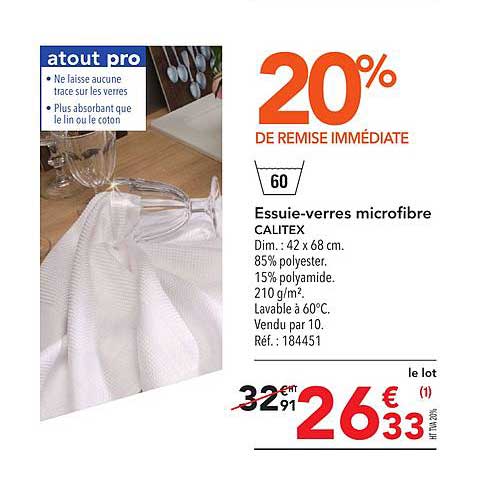 essuie verres microfibre calitex 20% de remise immédiate
