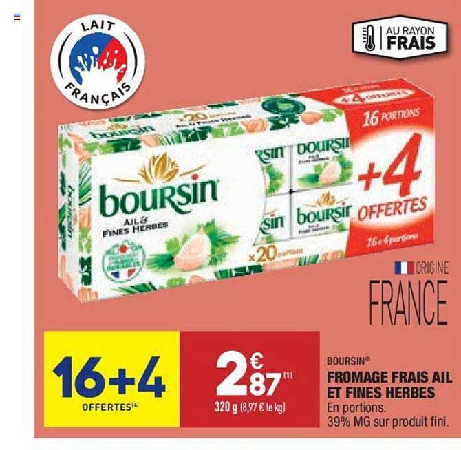 fromage frais ail et fines herbes boursin 16+4 offertes