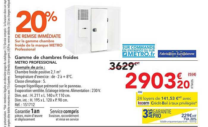gamme de chambres froides metro professional 20% de remise immédiate