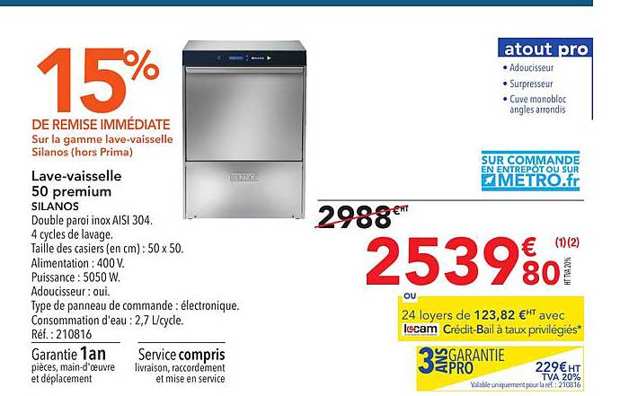 lave vaisselle 50 premium silanos 15% de remise immédiate