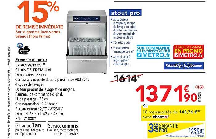lave verres slinaos premium gs 15% de remise immédiate