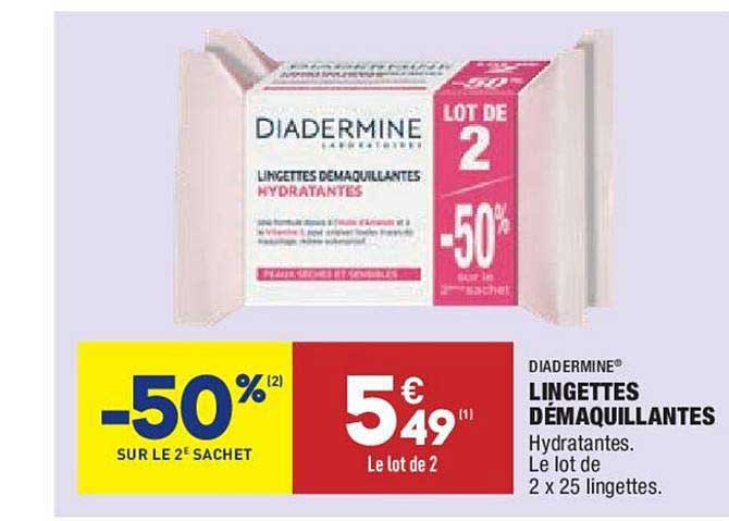 Lingettes Démaquillantes Diadermine -50-50% Sur Le 2e Sachet