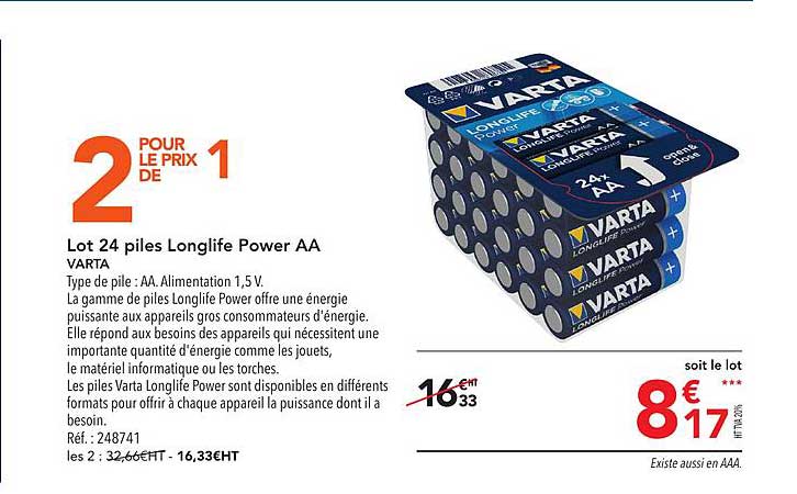 lot 24 piles longlife power aa varta