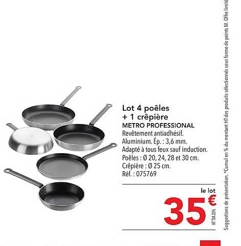 Lot 4 Poêles + 1 Crêpière Metro Professional