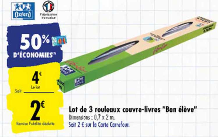 lot de 3 rouleaux couvre livres bon élève oxford
