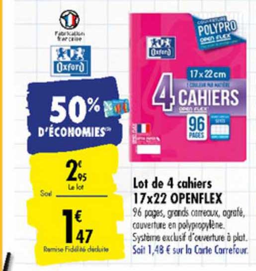 lot de 4 cahiers 17x22 openflex oxford