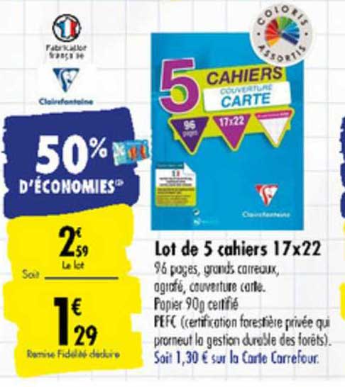 lot de 5 cahiers 17x22 clairefontaine