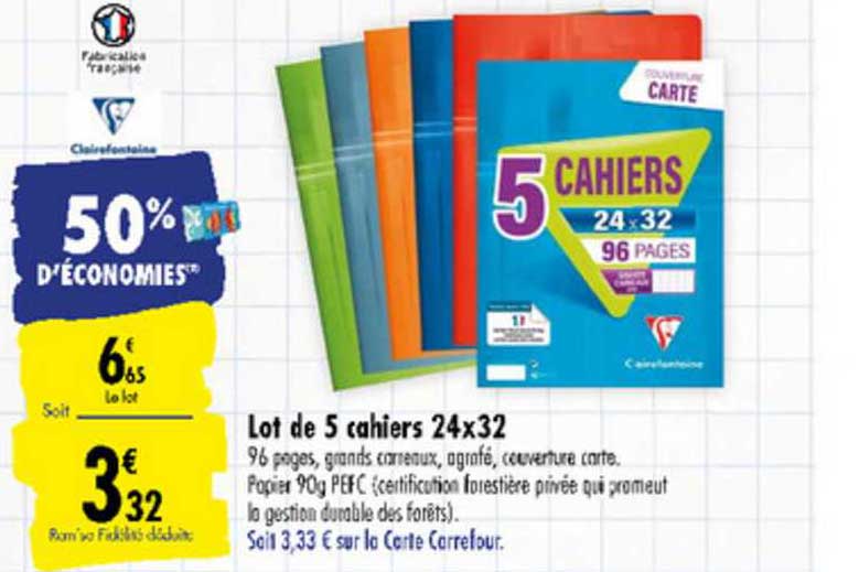 lot de 5 cahiers 24x32 clairefontaine