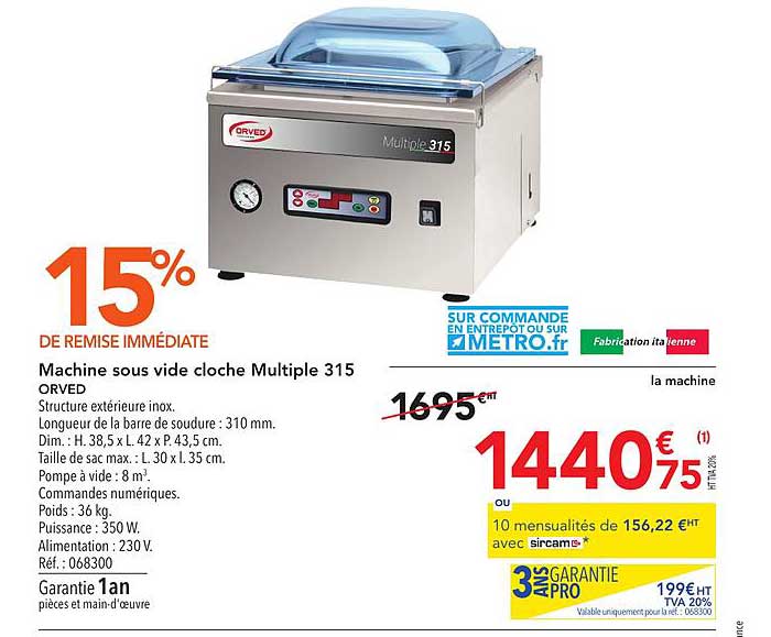 machine sous vide cloche multiple 315 orved 15% de remise immédiate