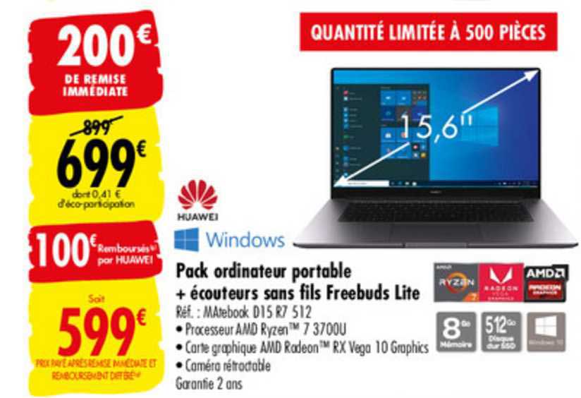 pack ordinateur portable + écouteurs sans fils freebuds lite huawei