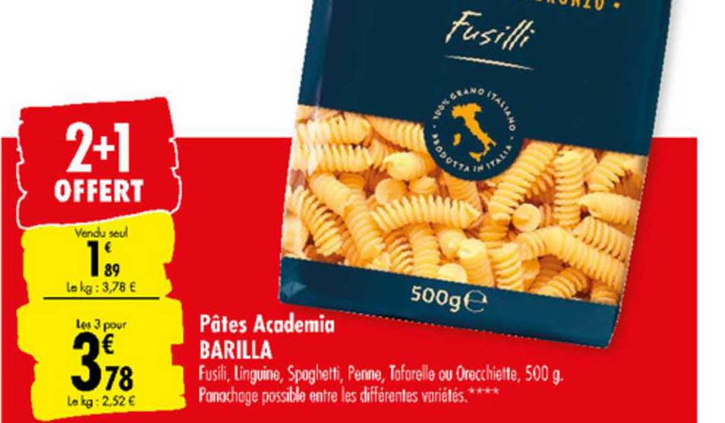 pâtes academia barilla  2+1 offert