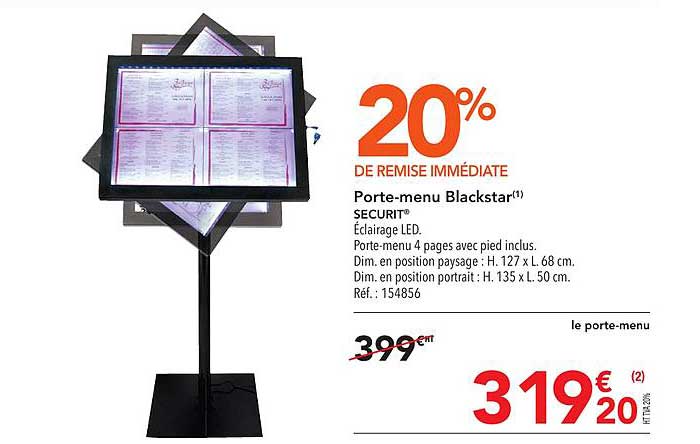 porte menu blackstar securit 20% de remise immédiate