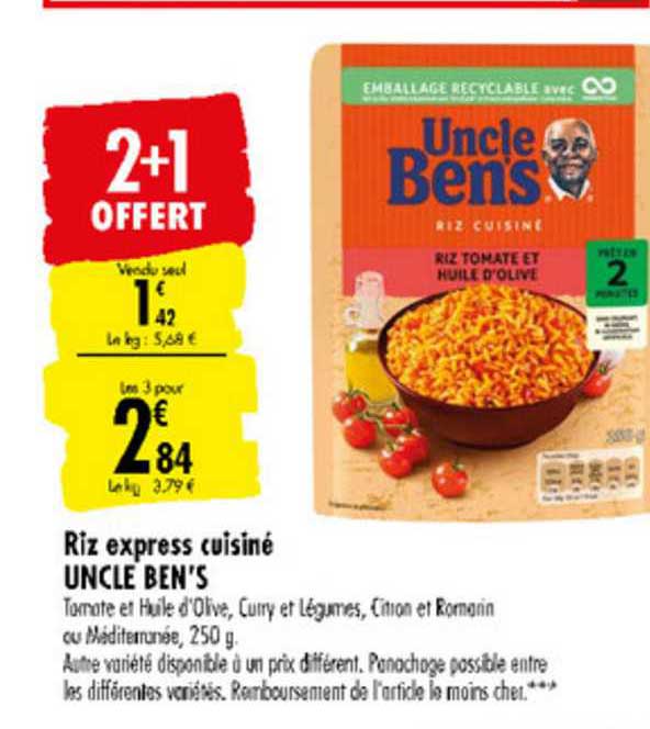 riz express cuisiné uncle bens  2+1 offert