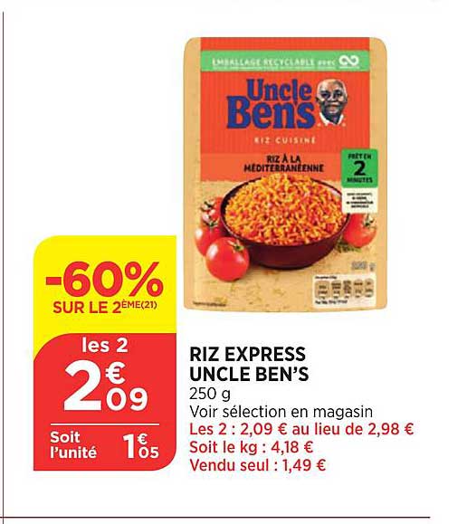 riz express uncle ben's -60% sur le 2ème